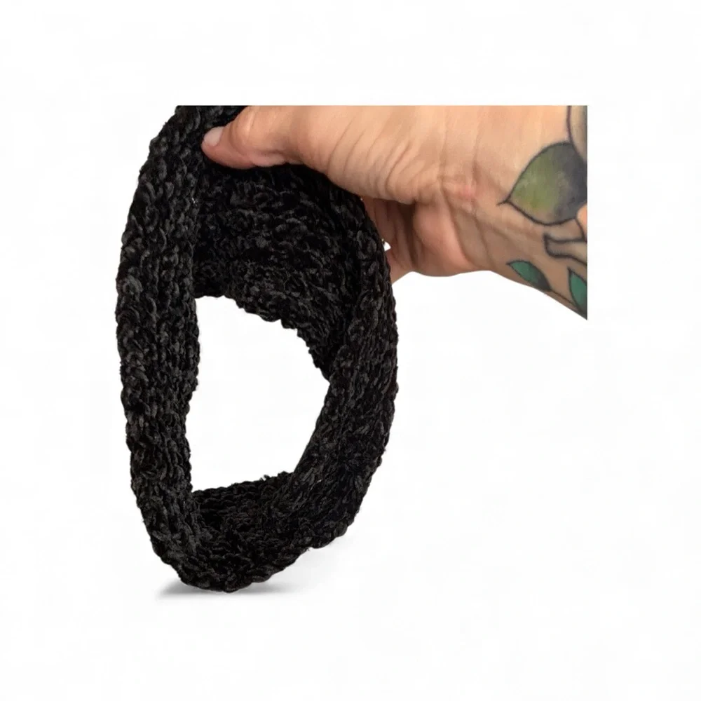 Cozy Black Knitted Headband Hair-Through Opening, Warm Winter Ear Warmer